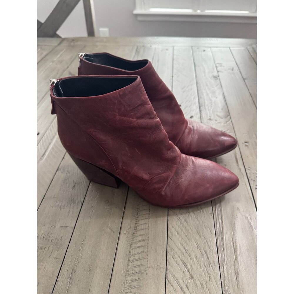 ERNESTO DOLANI Western Block Heel Leather Ankle Boots Brick Red Size 37.5